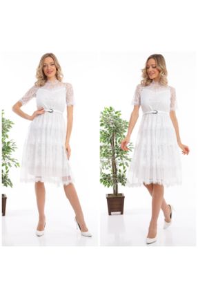 لباس سفید زنانه بافتنی پلی استر رگولار آستین-کوتاه کد 220626708