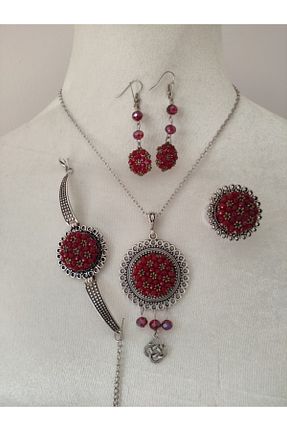 ست جواهر زرشکی زنانه فلزی adilstore - کد 244680230