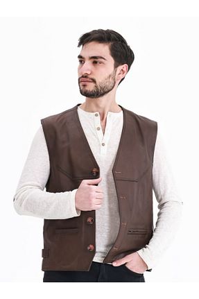جلیقه قهوه ای مردانه رگولار YÜCE DERİ - کد 245384120