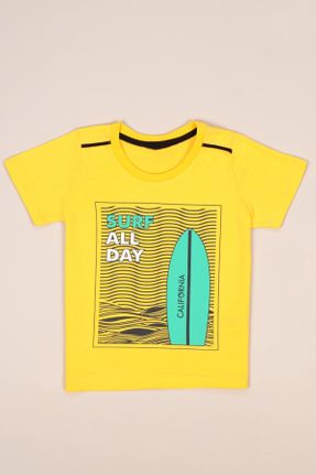 تی شرت زرد بچه گانه یقه گرد رگولار طراحی کد 244841158