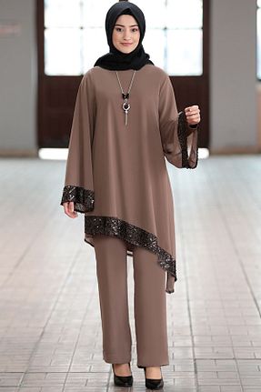 ست بالاتنه و پائین تنه حجاب قهوه ای زنانه رگولار Genel Markalar - کد 47636808