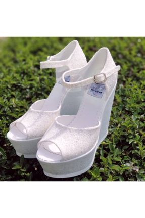 کفش مجلسی سفید زنانه پارچه نساجی پاشنه پر پاشنه بلند ( +10 cm) کد 92532376