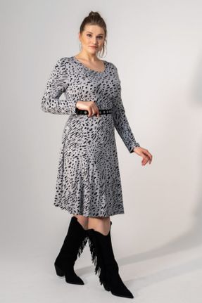 لباس طوسی زنانه بافتنی ویسکون رگولار آستین-بلند کد 92780199
