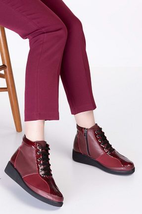 بوت / نیم بوت زرشکی زنانه چرم خالص Gondol - کد 247511744
