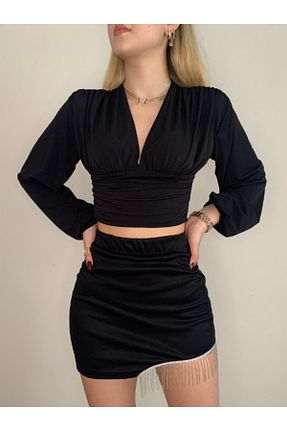 بلوز مشکی زنانه ساده ZF BUTİK - کد 238155648