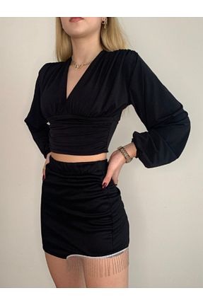 بلوز مشکی زنانه ساده ZF BUTİK - کد 238155648
