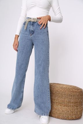 شلوار جین آبی زنانه پاچه گشاد پنبه (نخی) جوان بلند کد 249655092