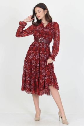 لباس زرشکی زنانه بافتنی شیفون رگولار آستین-بلند کد 250682162