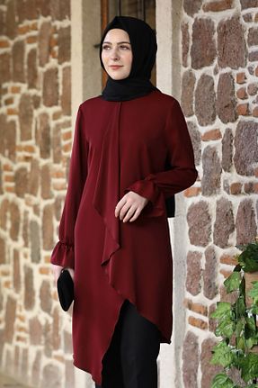 تونیک حجاب زرشکی زنانه پلی استر ELBENMODA - کد 184238638