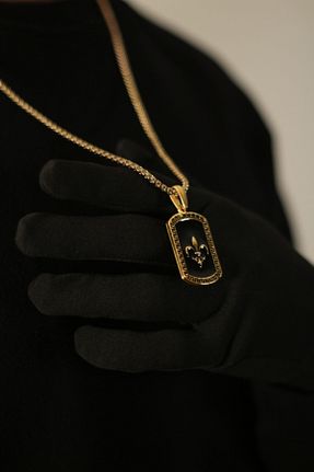 گردنبند استیل ( فولاد ) طلائی مردانه رودیوم Dukkanka - کد 252064264