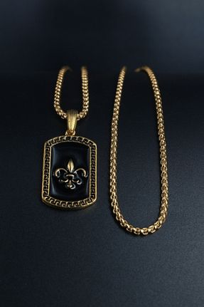 گردنبند استیل ( فولاد ) طلائی مردانه رودیوم Dukkanka - کد 252064264