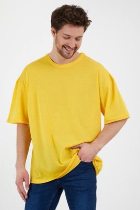 تی شرت زرد زنانه اورسایز یقه گرد کد 251272302