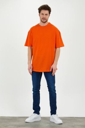 تی شرت نارنجی زنانه اورسایز یقه گرد کد 251306260
