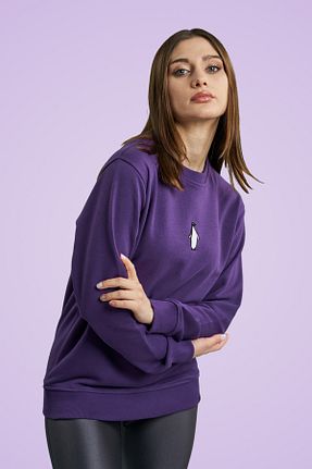 سوئیشرت بنفش زنانه نقش دار / کار شده MBEY1989 - کد 250738209
