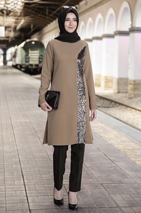 تونیک حجاب قهوه ای زنانه بافتنی Ahunur - کد 251004629