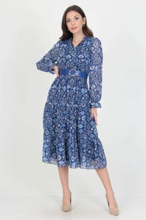 لباس آبی زنانه بافتنی شیفون رگولار آستین-بلند کد 250681048