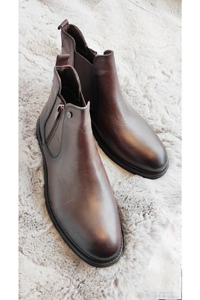 بوت / نیم بوت قهوه ای مردانه چرم خالص Of&Off - کد 86504576
