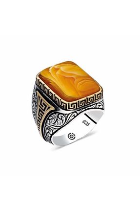 انگشتر نقره نارنجی مردانه کهربا Candie Silver - کد 255172100