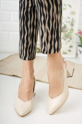 کفش پاشنه بلند کلاسیک بژ زنانه چرم مصنوعی پاشنه متوسط ( 5 - 9 cm ) پاشنه ضخیم کد 88999218