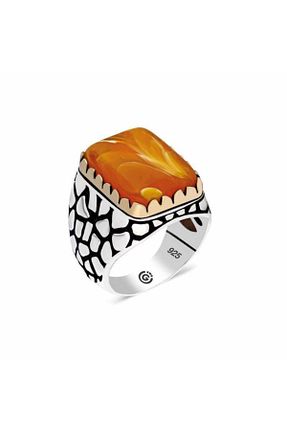 انگشتر نقره نارنجی مردانه کهربا Candie Silver - کد 255172140