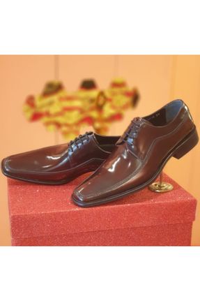 کفش کلاسیک زرشکی مردانه چرم طبیعی پاشنه کوتاه ( 4 - 1 cm ) پاشنه ساده کد 256115448