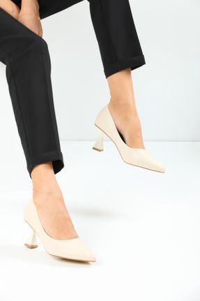 کفش پاشنه بلند کلاسیک بژ زنانه چرم مصنوعی پاشنه نازک پاشنه متوسط ( 5 - 9 cm ) کد 179100610