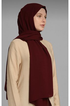 شال زرشکی زنانه کرپ HFSCARFS - کد 257895363