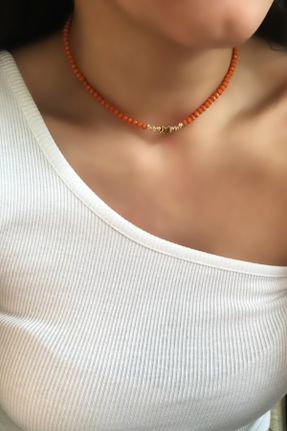 گردنبند جواهر نارنجی زنانه کد 258402573