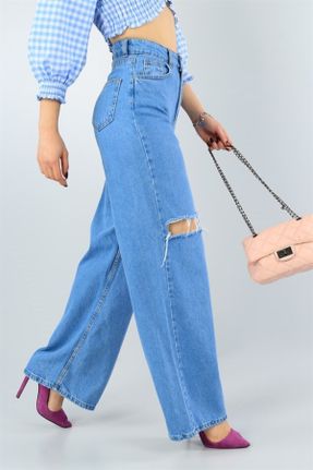 شلوار جین آبی زنانه پاچه گشاد کد 259191740