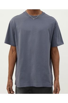 تی شرت آبی مردانه اورسایز یقه گرد پنبه (نخی) تکی بیسیک کد 259358453