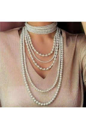 گردنبند جواهر سفید زنانه روکش نقره کد 174111936
