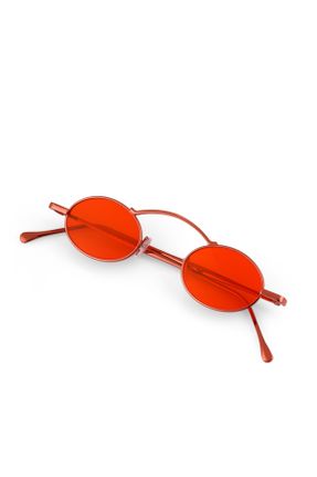 عینک آفتابی قرمز زنانه 41 UV400 فلزی مات بیضی کد 260219053