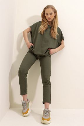 ست گرمکن خاکی زنانه پنبه ای Trend Alaçatı Stili - کد 93702471