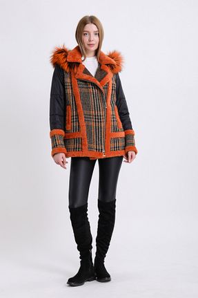 پالتو پشمی نارنجی زنانه رگولار Leather Club - کد 260849331