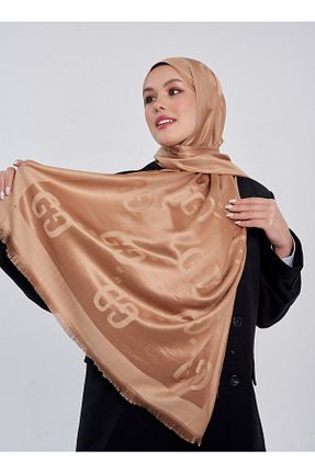 شال قهوه ای زنانه ابریشم ŞALCIEŞARP - کد 261112190
