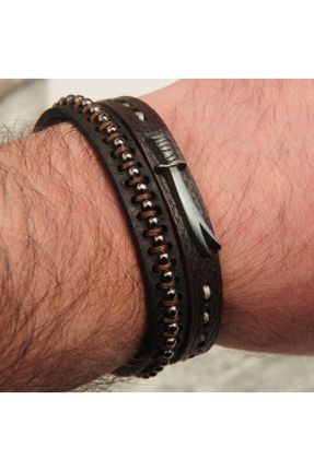 دستبند جواهر مشکی مردانه چرم کد 123609597