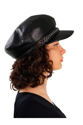 کلاه مشکی زنانه چرم طبیعی کد 93982724