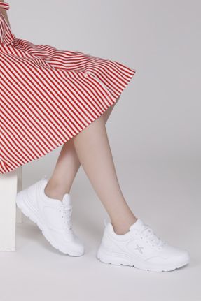 کفش اسنیکر سفید زنانه بند دار پارچه نساجی کد 85587356