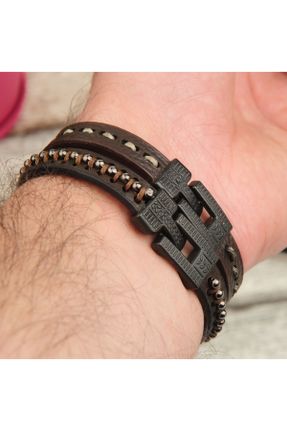 دستبند جواهر مشکی مردانه چرم کد 123609597
