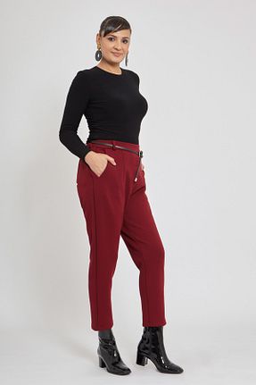 شلوار پارچه ای زرشکی زنانه کمر دار VERDA - کد 262596677
