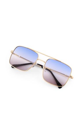 عینک آفتابی آبی زنانه 58 UV400 فلزی سایه روشن مستطیل کد 262616880