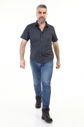 پیراهن طوسی مردانه اسلیم فیت YmzModa - کد 86574988