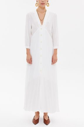 لباس سفید زنانه بافتنی ویسکون رگولار آستین-بلند کد 59248895
