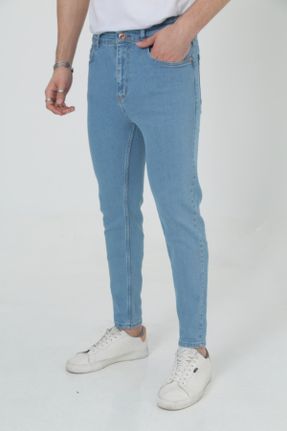 شلوار آبی مردانه جین پاچه تنگ فاق بلند Boyfriend کد 241610971