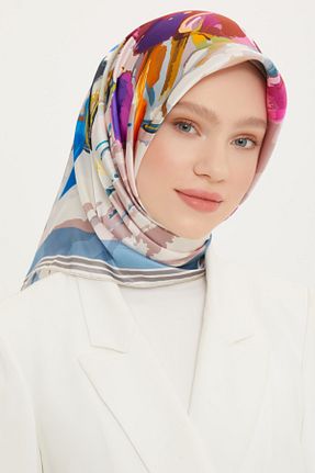 روسری طوسی کرپ ساتن ابریشم Armine - کد 729963276