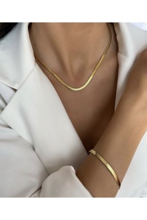دستبند استیل طلائی زنانه فولاد ( استیل ) کد 264369153