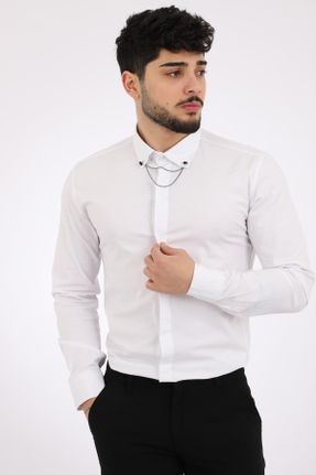 پیراهن سفید مردانه رگولار یقه پیراهنی پنبه - پلی استر کد 265662050