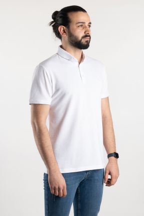 تی شرت سفید مردانه اسلیم فیت یقه پولو پنبه (نخی) کد 266868463