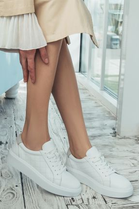 کفش اسنیکر سفید زنانه چرم طبیعی بند دار چرم طبیعی کد 265967179