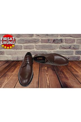 کفش کلاسیک قهوه ای مردانه چرم خالص Aktürk - کد 197968630